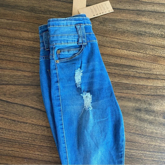 BLUE TURTLE Stacked Waist Slimming High Waist Skinny Jeans Medium Blue size 3 - Picture 10 of 12